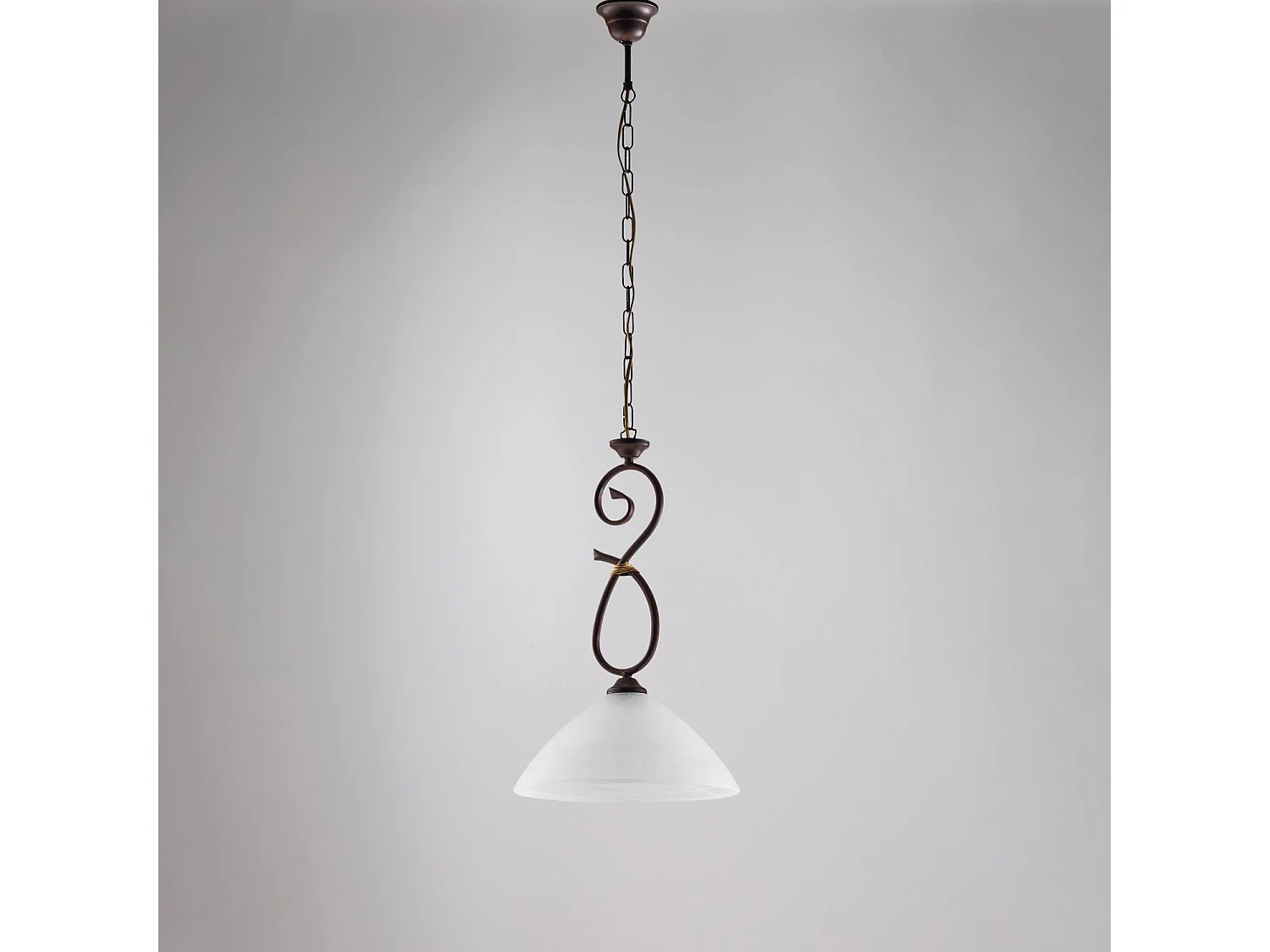 Sospensione Luce 1 Dallas BeLight Ferro Battuto Nero e Ruggine Vetro Bianco