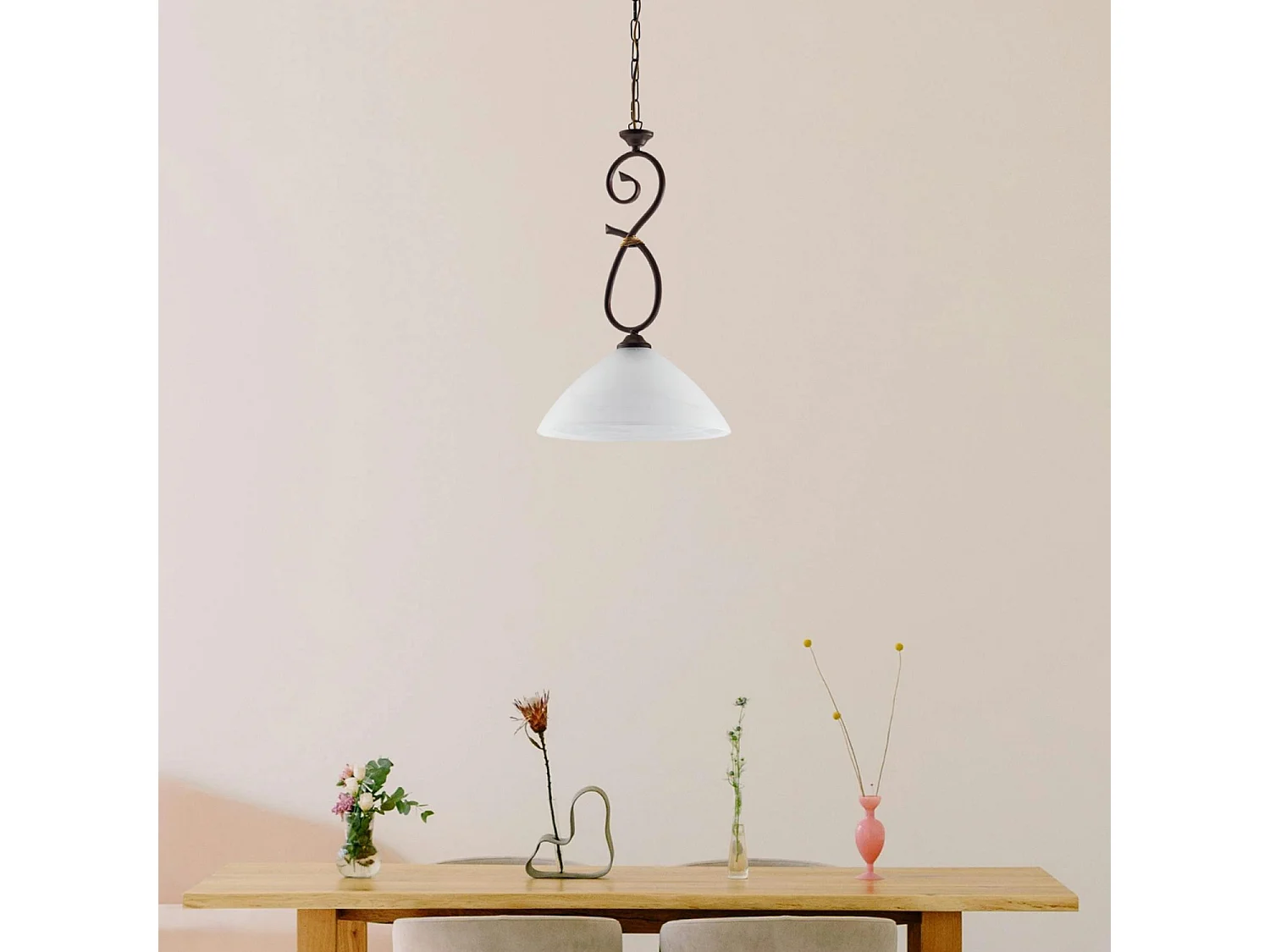 Sospensione Luce 1 Dallas BeLight Ferro Battuto Nero e Ruggine Vetro Bianco