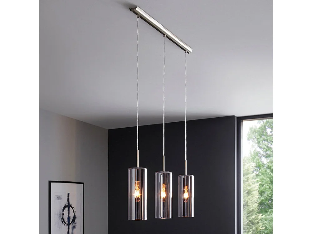 Lampadario Industrial Selvino 3 Luci Acciaio Grigio Opaco Diffusore Nero