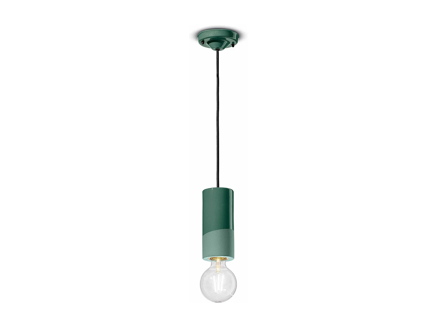 Sospensione Media Vintage Decò Pi Ceramica Verde Bottiglia 1 Luce E27