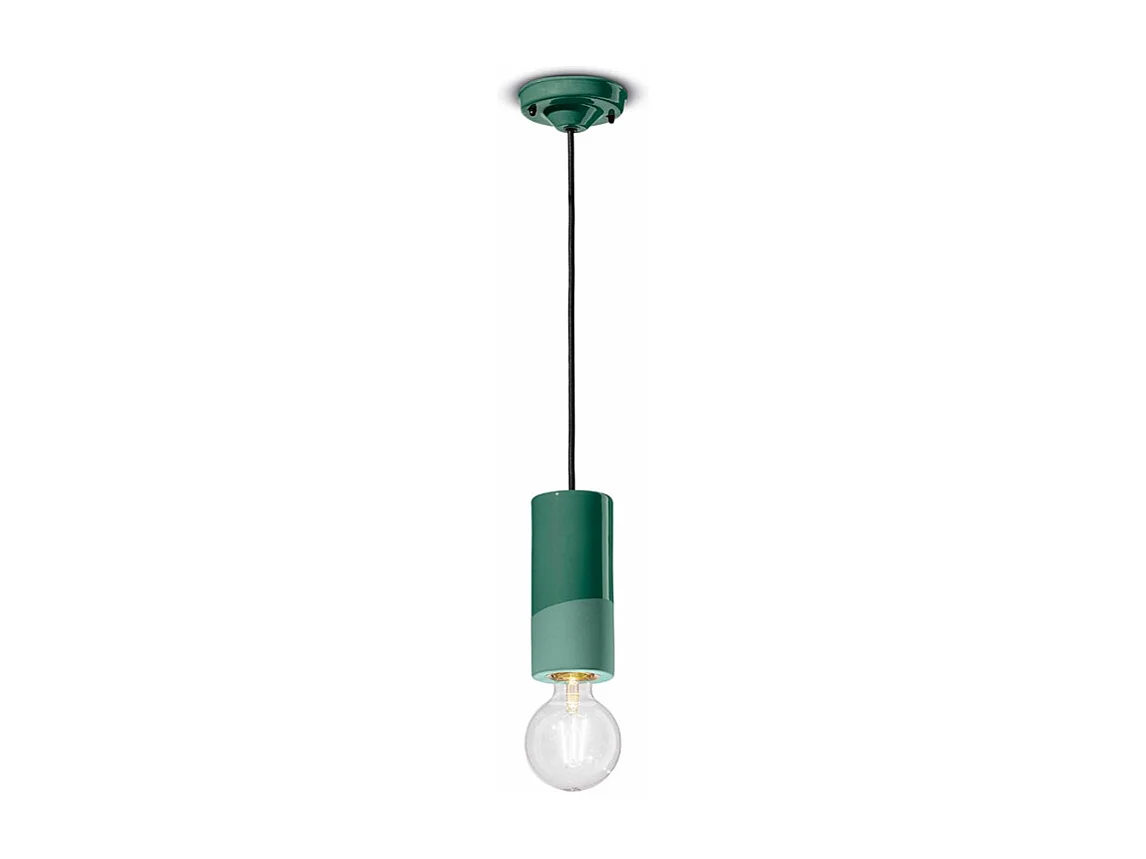 Sospensione Media Vintage Decò Pi Ceramica Verde Bottiglia 1 Luce E27