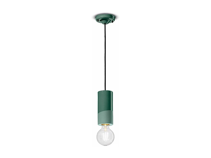 Sospensione Media Vintage Decò Pi Ceramica Verde Bottiglia 1 Luce E27