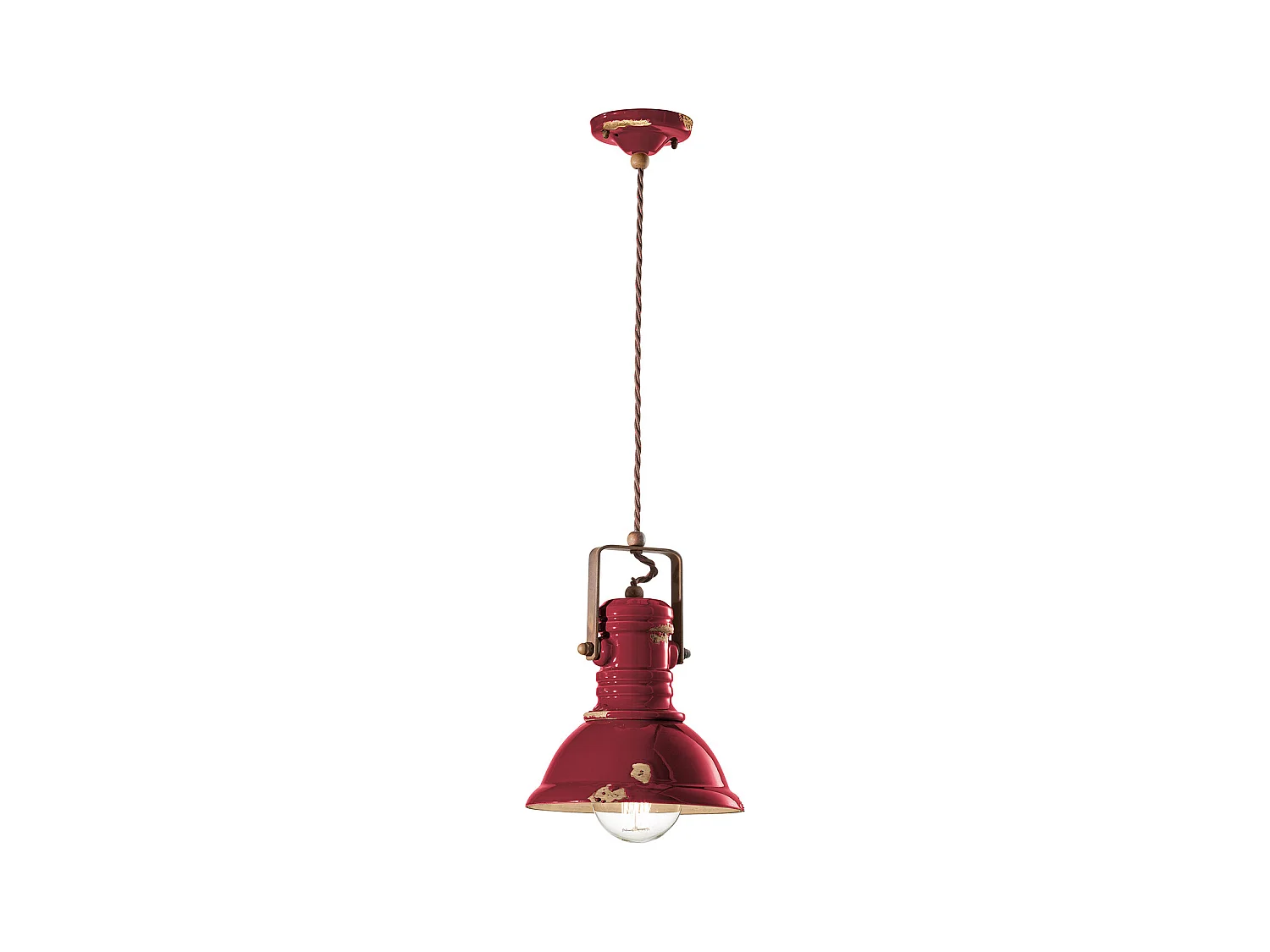 Lampadario Industrial Ferro E Ceramica Vintage Bordeaux 1 Luce E27 23Cm