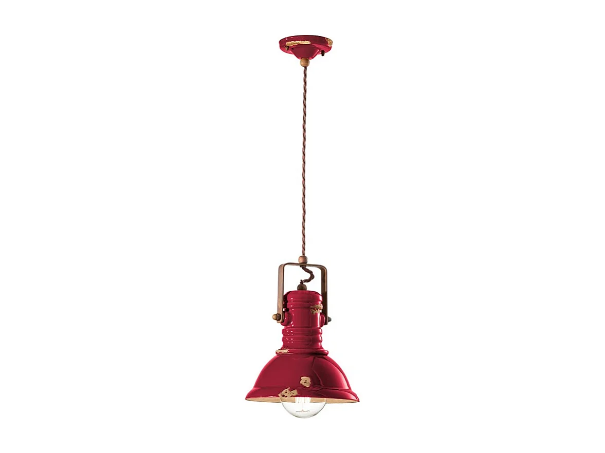 Lampadario Industrial Ferro E Ceramica Vintage Bordeaux 1 Luce E27 23Cm