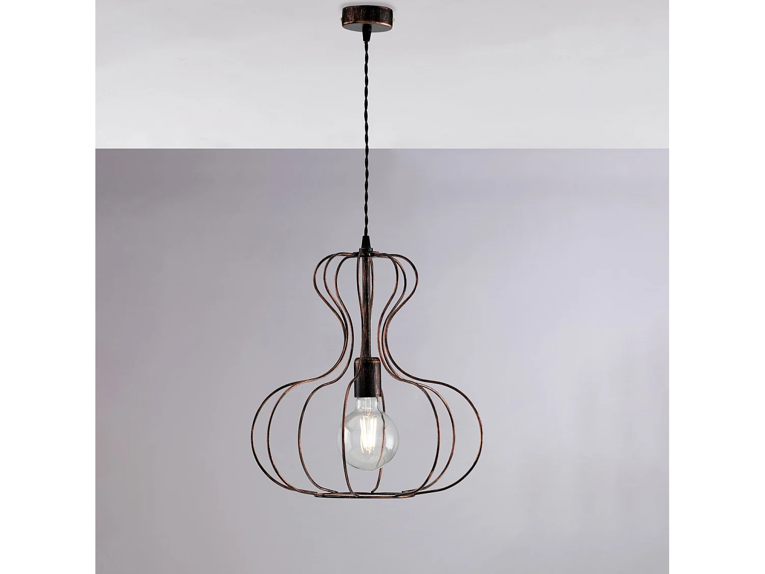 Sospensione Industrial Titty 1 Luce Ferro Laccato Nero E Rame