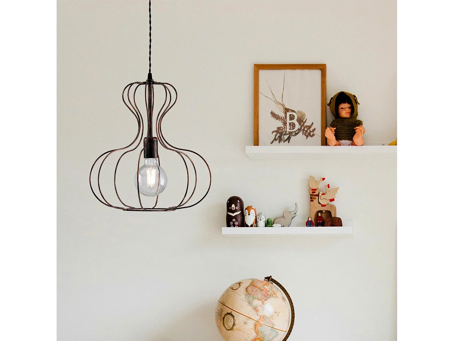 Sospensione Industrial Titty 1 Luce Ferro Laccato Nero E Rame