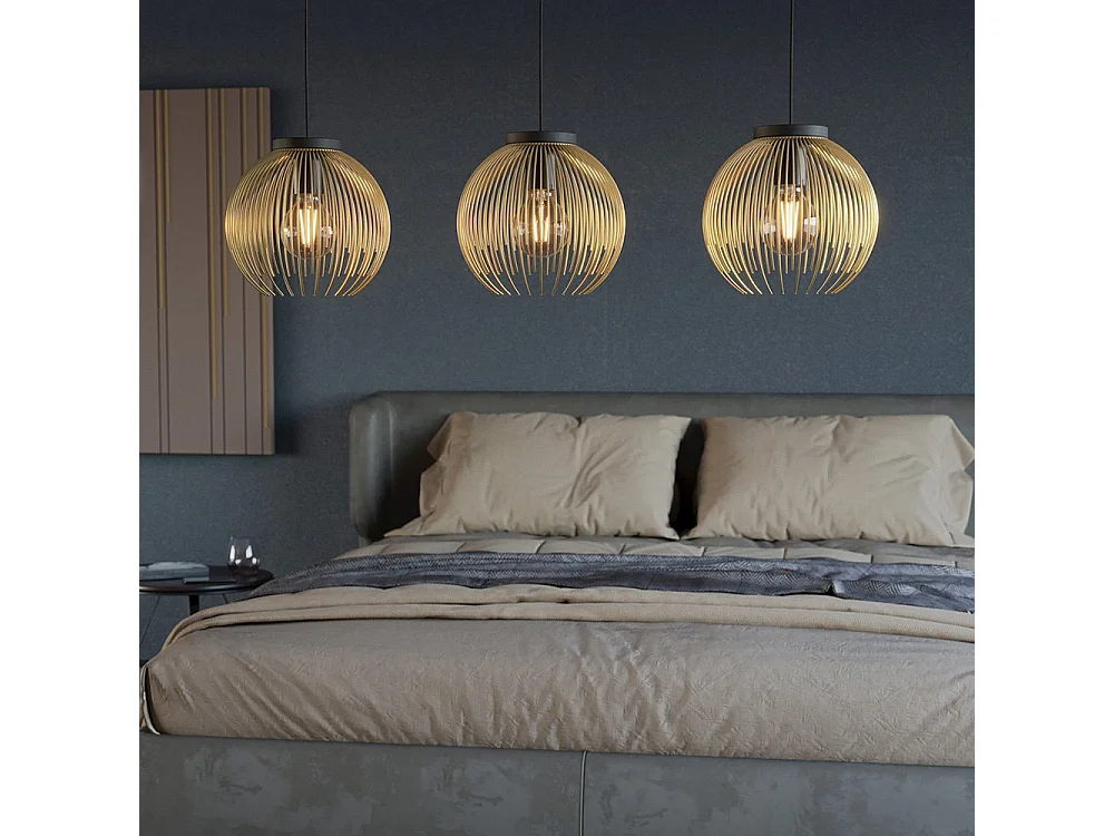 Lampadario Industrial Venezuela 3 Luci Acciaio Nero E Oro