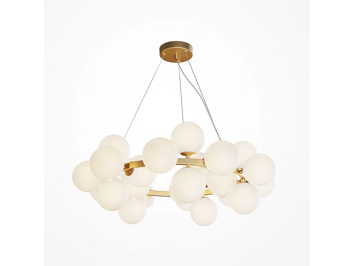 Maytoni Dallas Plafoniera moderna a sospensione a globo con 25 luci oro, paralume bianco opaco, G9