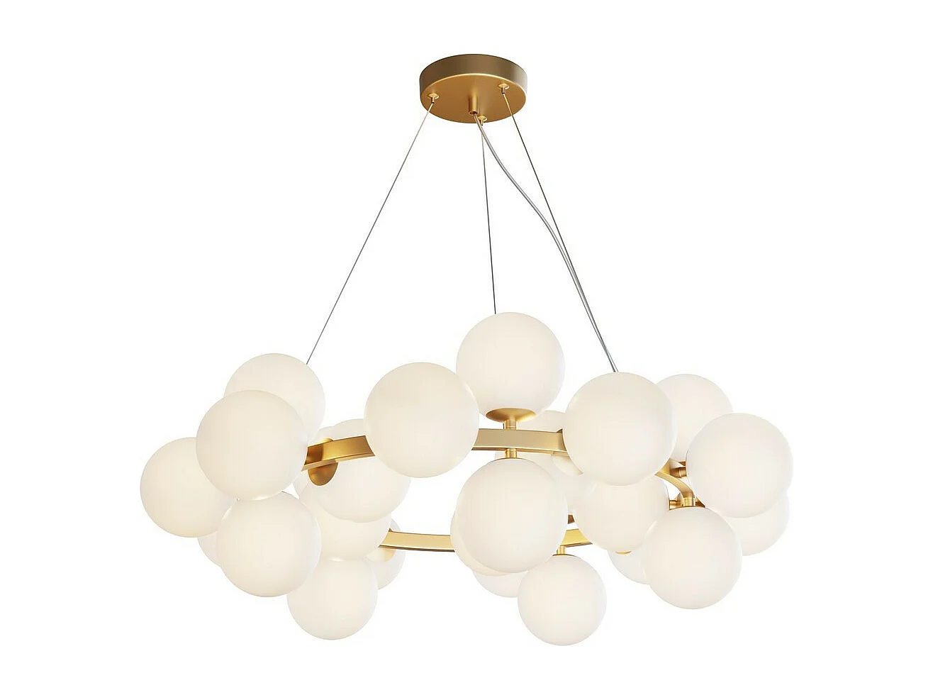 Maytoni Dallas Plafoniera moderna a sospensione a globo con 25 luci oro, paralume bianco opaco, G9