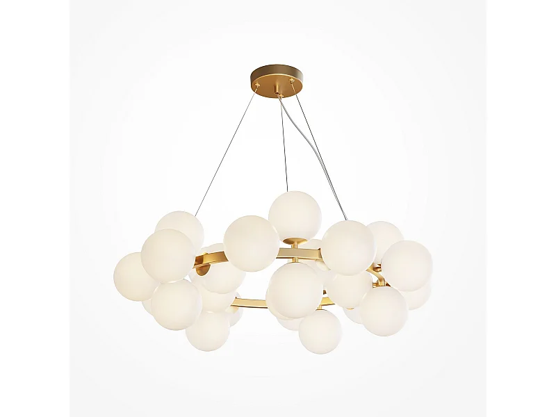 Maytoni Dallas Plafoniera moderna a sospensione a globo con 25 luci oro, paralume bianco opaco, G9