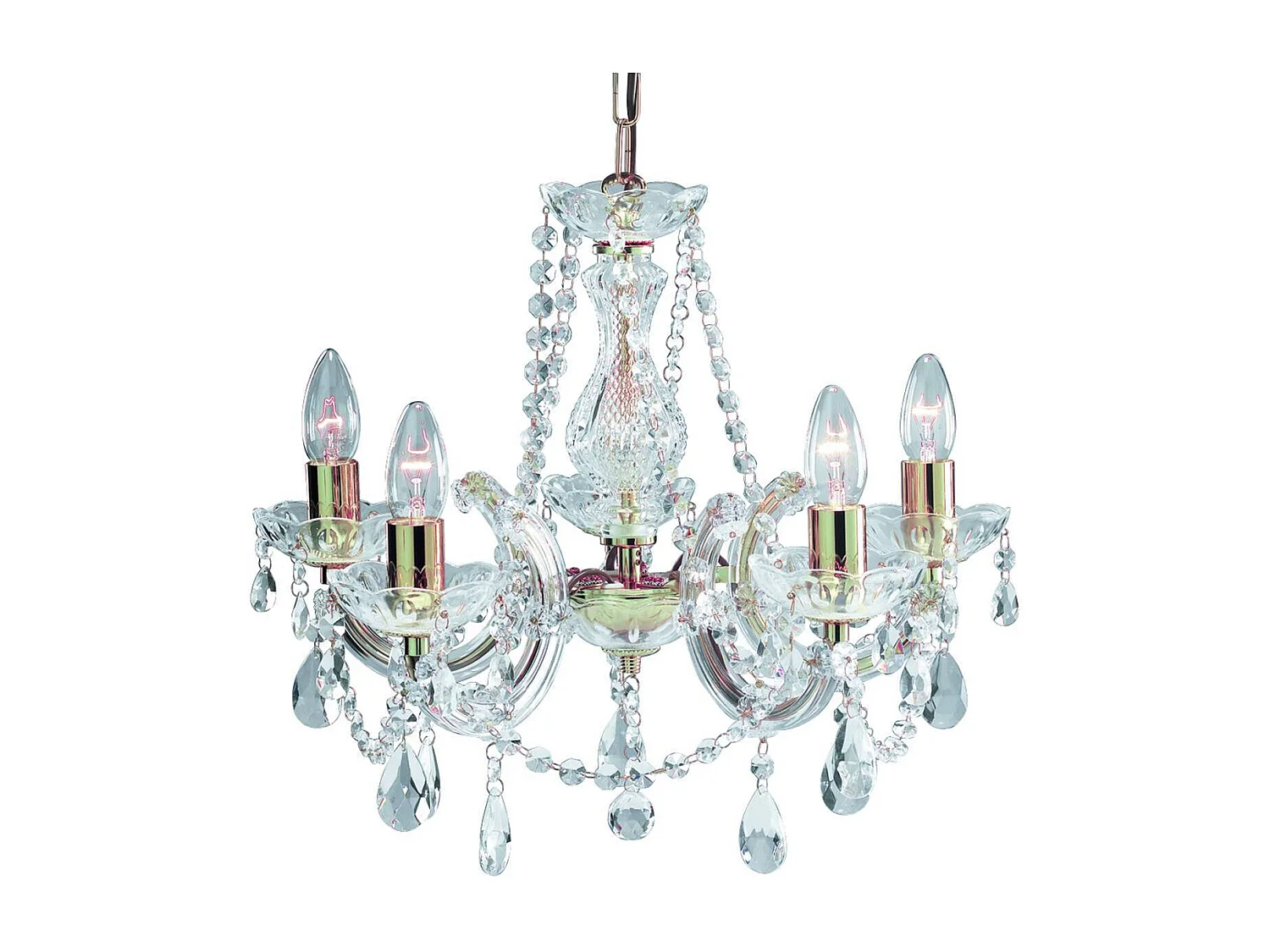Searchlicht Marie Therese - 5 licht Crystal Kronleuchter aus poliertem Messing, E14