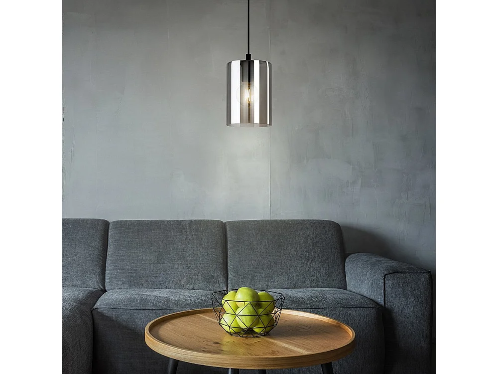 Lampadario Industrial Cadaques 1 Luce Acciaio Nero Cilindro