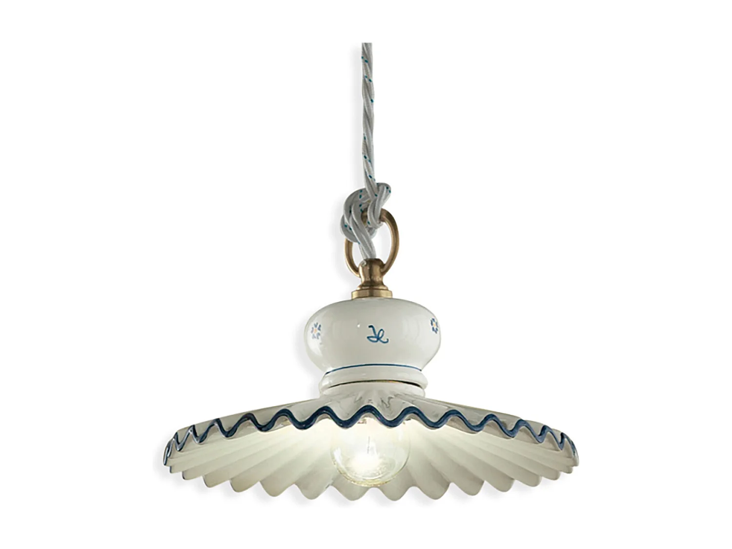Lampadario Classico Roma Ceramica E Ottone Satinato Decorato 23Cm 1 Luce E27