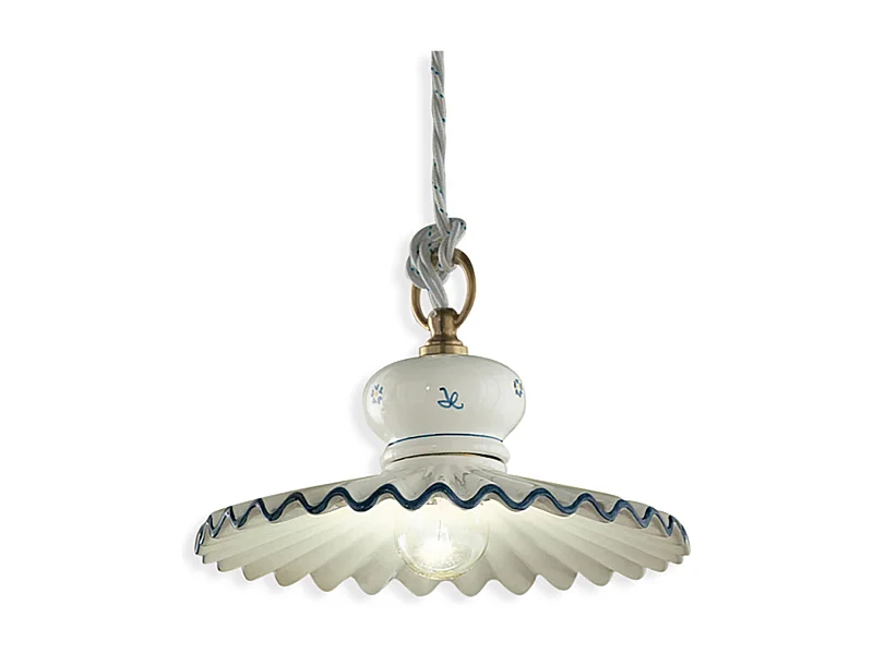 Lampadario Classico Roma Ceramica E Ottone Satinato Decorato 23Cm 1 Luce E27