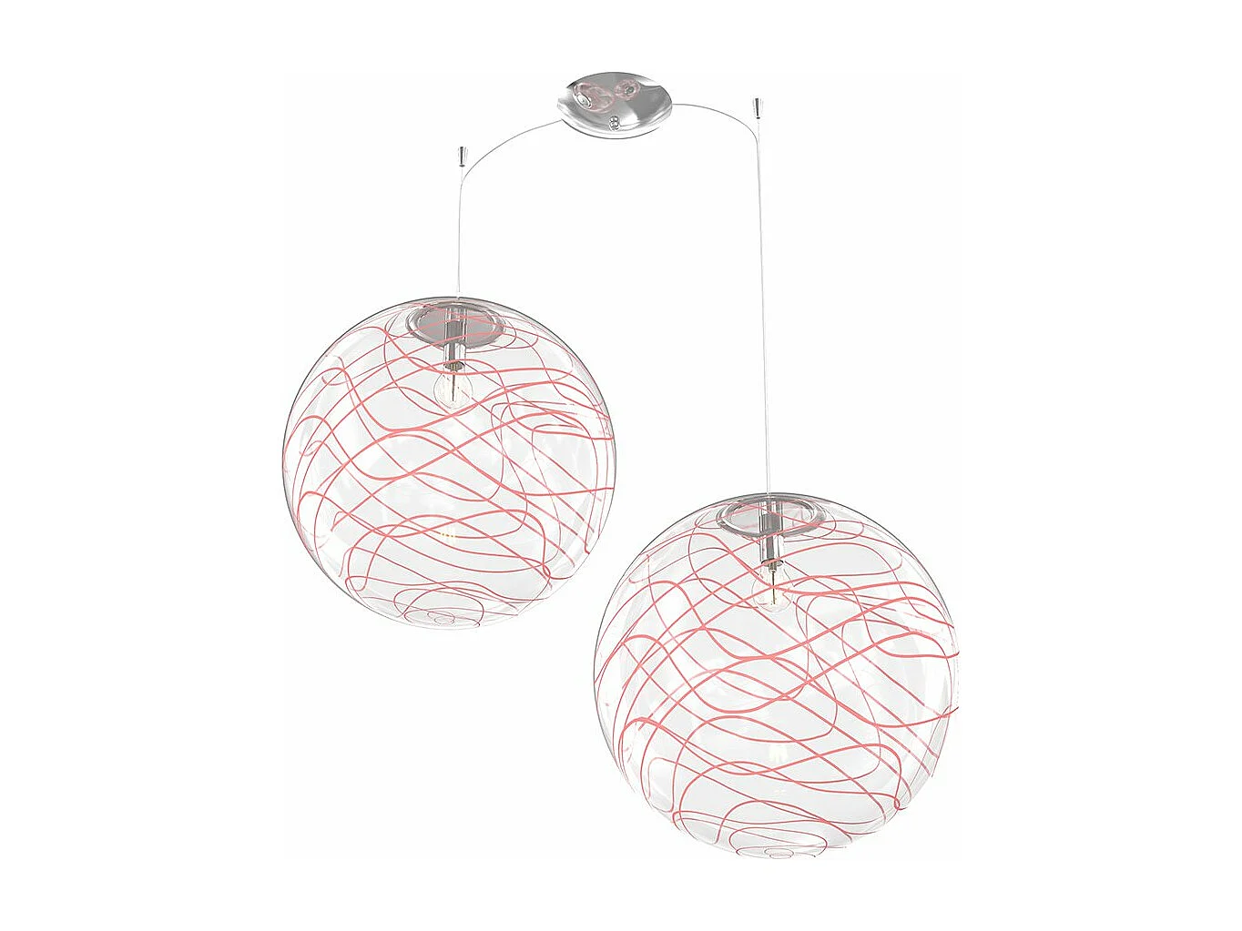 Sospensione Contemporanea Moon Metallo Cromo Vetro Rosso 2 Luci E27 D.40Cm