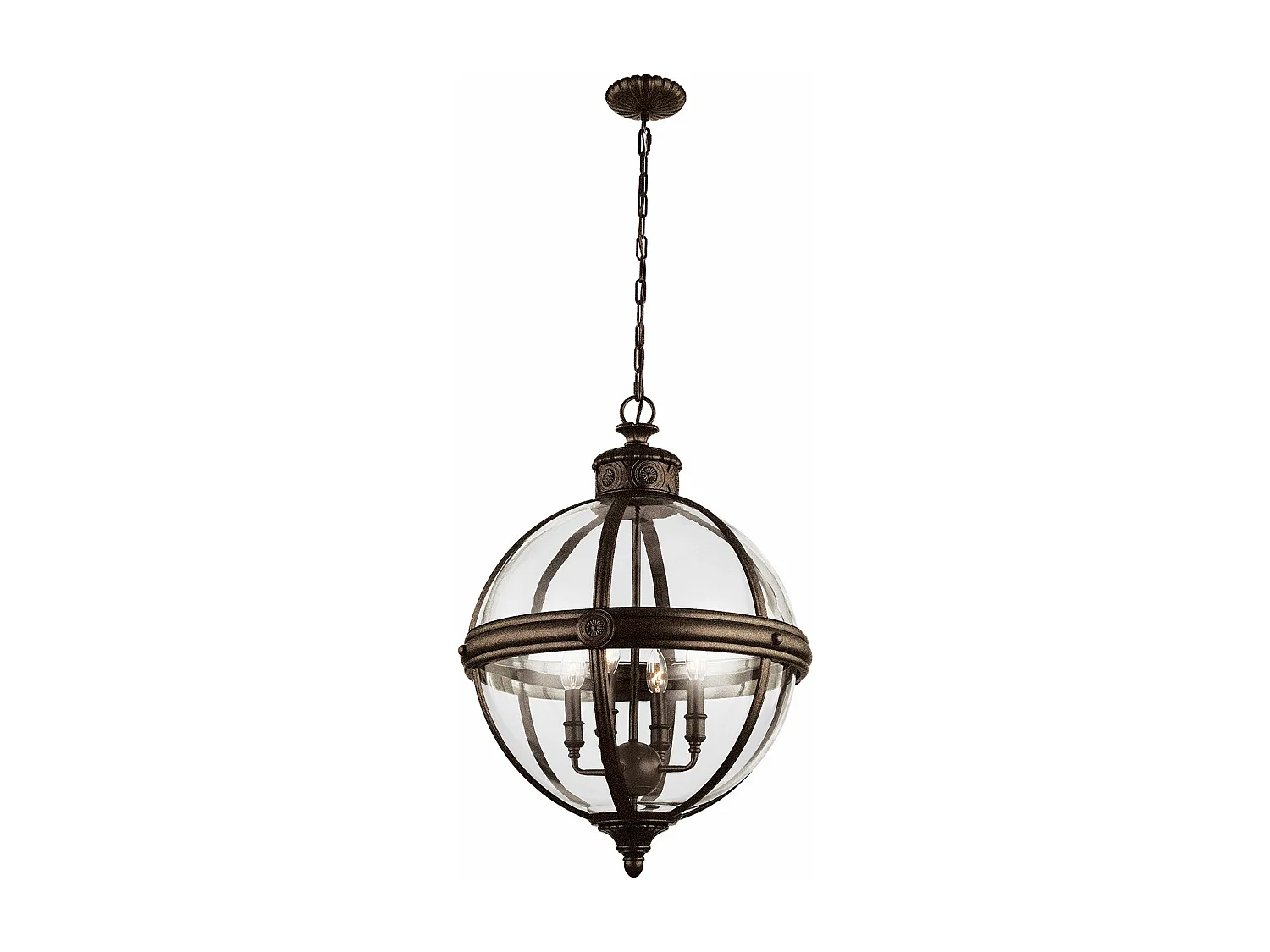 Lampadario Industrial Nordico Adams Acciaio Bronzo Inglese Vetro 4 Luci E14
