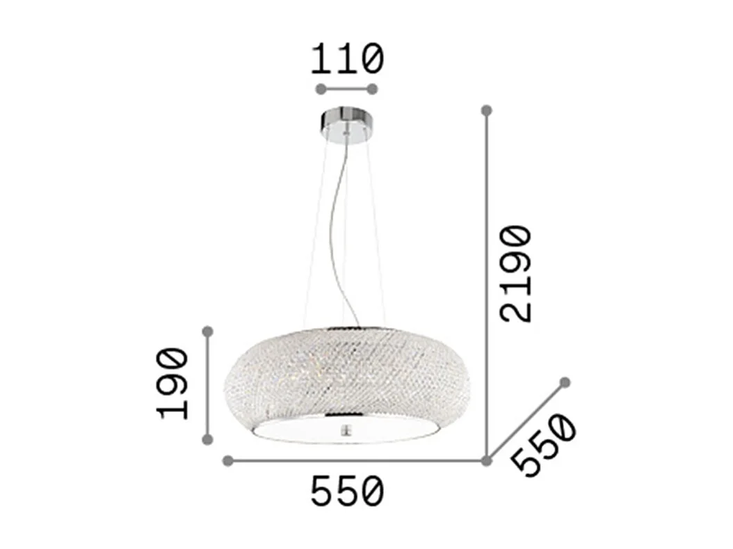 Ideal Lux Pasha' - Colgante de 10 luces de techo dorado con cristales, E14
