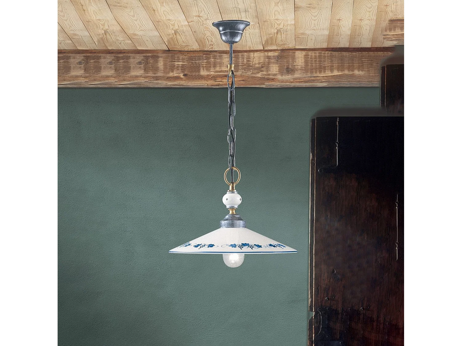 Lampadario Classico Asti Metallo E Ceramica Nero Sfumato Argento 1 Luce E27