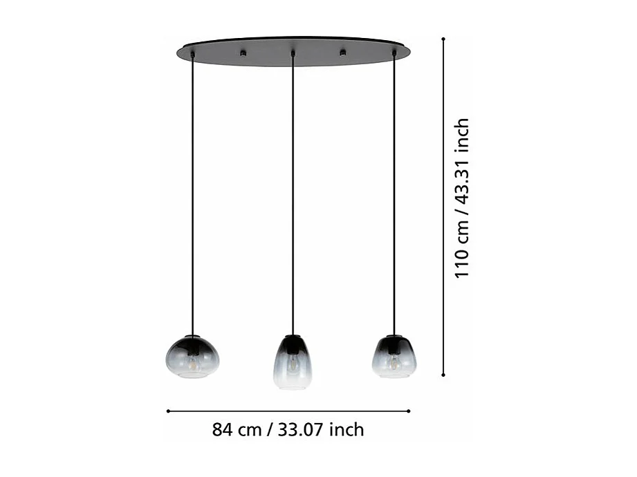 Lampadario Contemporaneo Aguilares 3 Luci Metallo Nero