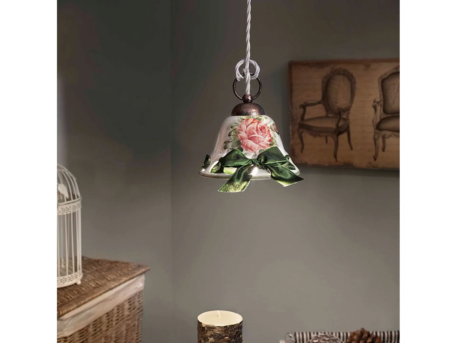 Lampadario Classico Napoli Metallo E Ceramica Nero Sfumato Rame 1 Luce E14