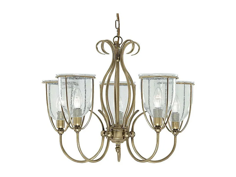 Searchlight Silhouette Luminaire suspendu à 5 bras en laiton antique avec abat-jour en verre semé, E14