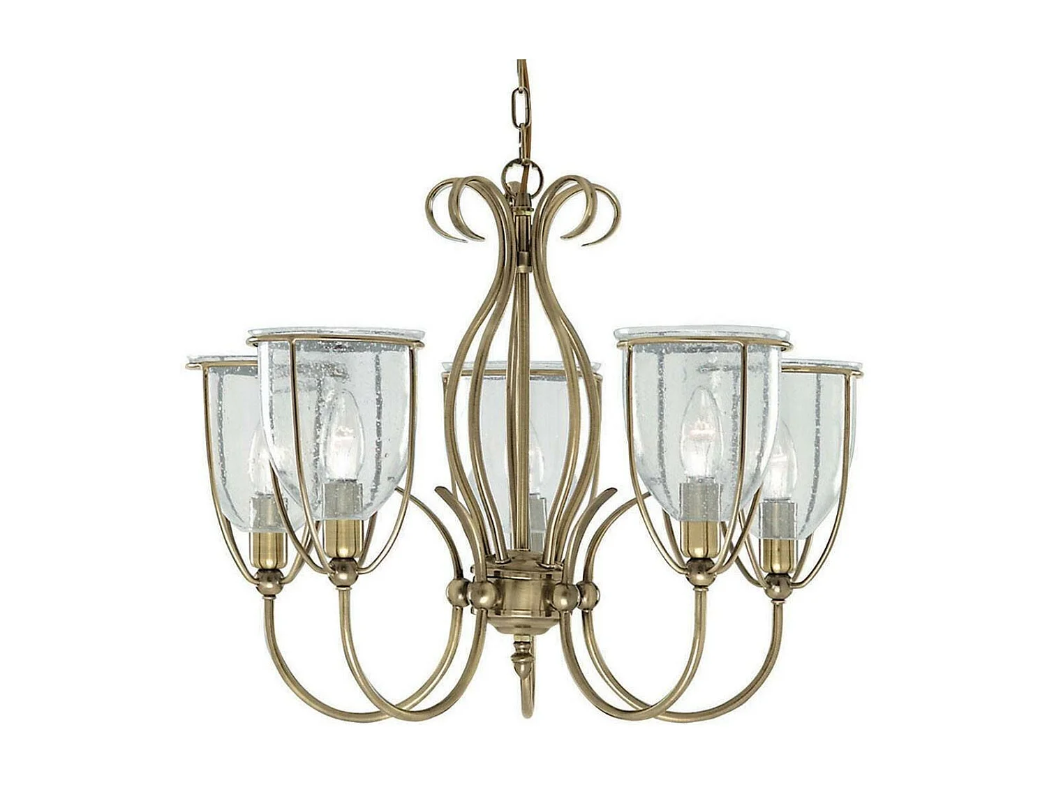 Searchlight Silhouette Luminaire suspendu à 5 bras en laiton antique avec abat-jour en verre semé, E14