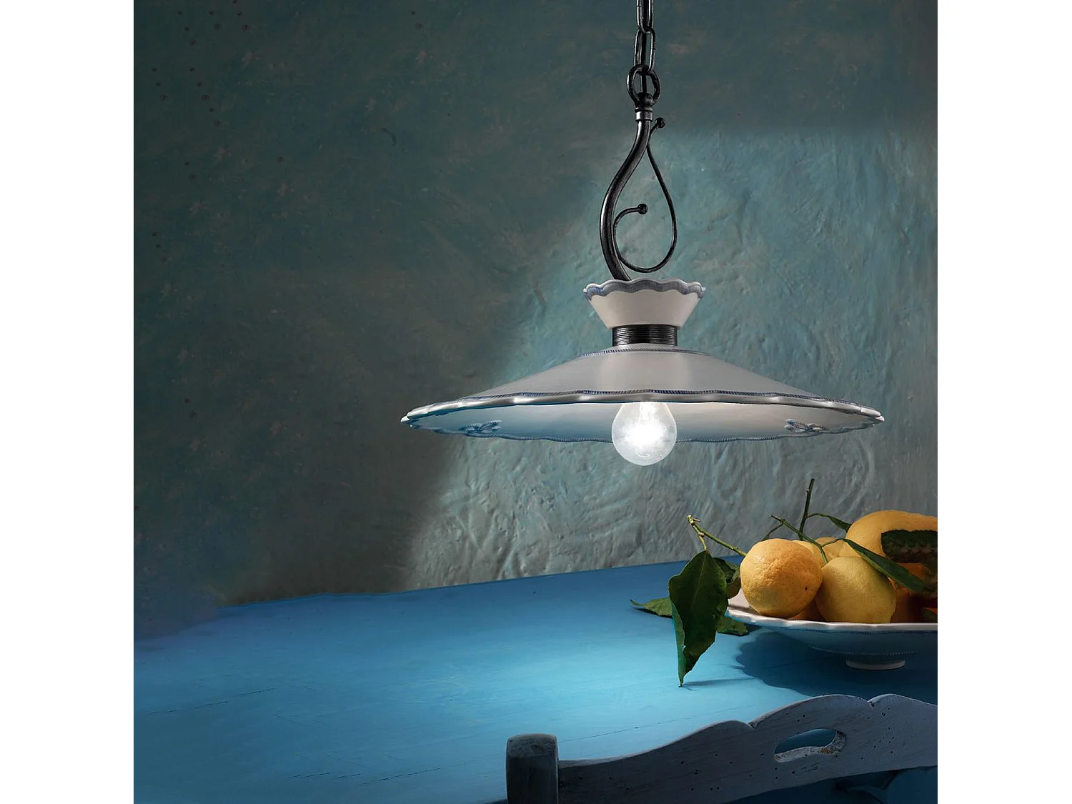 Lampadario Classico Ravenna Metallo E Ceramica Nero Sfumato Arg. 31Cm 1 Luce E27