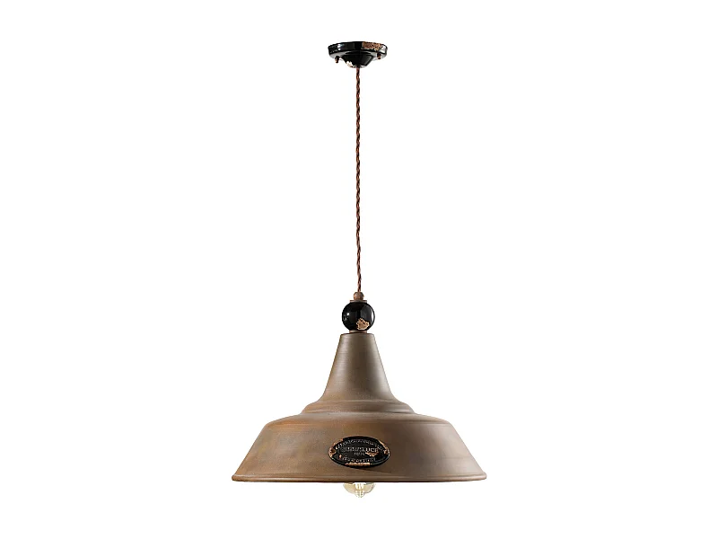 Lampadario Vintage Grunge Ferro E Ceramica Nero 1 Luce E27