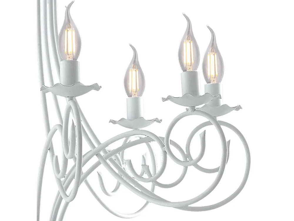 Alma Lustre en fer laqué blanc décoration effet shabby chic 8 lumières 128 d.67 BL130-8-BCO