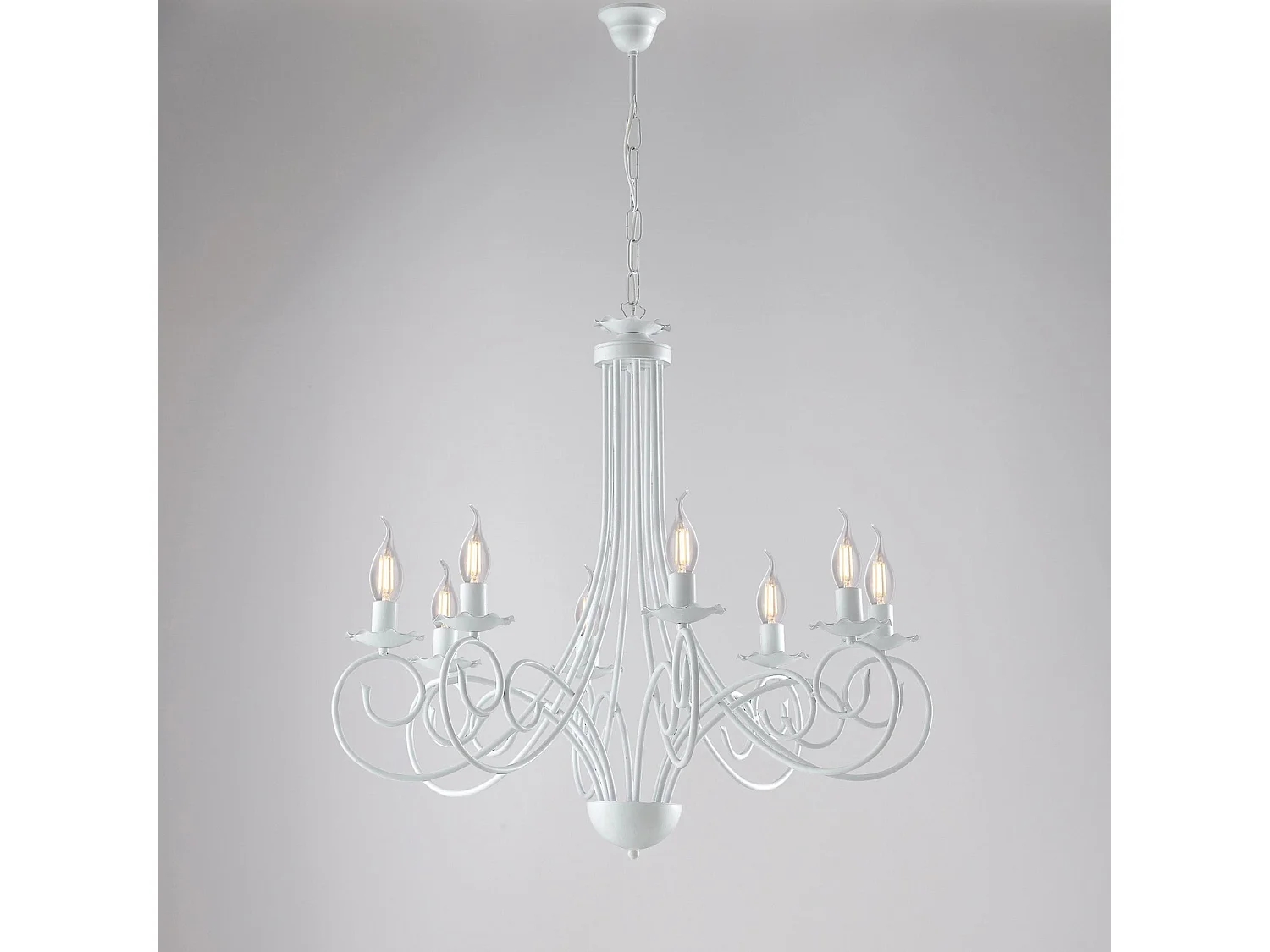 Alma - White lacquered iron chandelier with shabby chic effect decoration, 8 lights, 128 cm - Ø67 cm - BL130-8-BCO