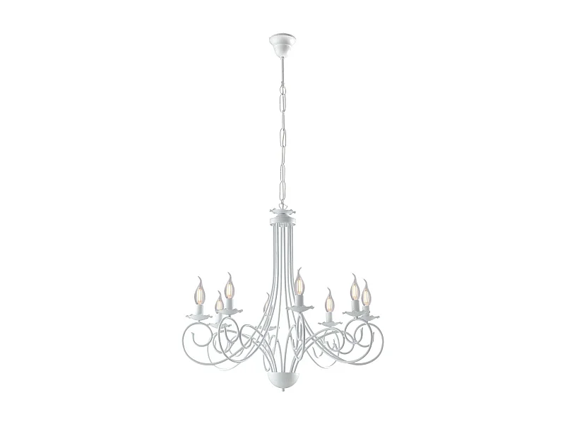 Alma - Kronleuchter aus weiß lackiertem Eisen mit Shabby-Chic-Effekt-Dekoration, 8 Lichter, 128 - Ø67 - BL130-8-BCO
