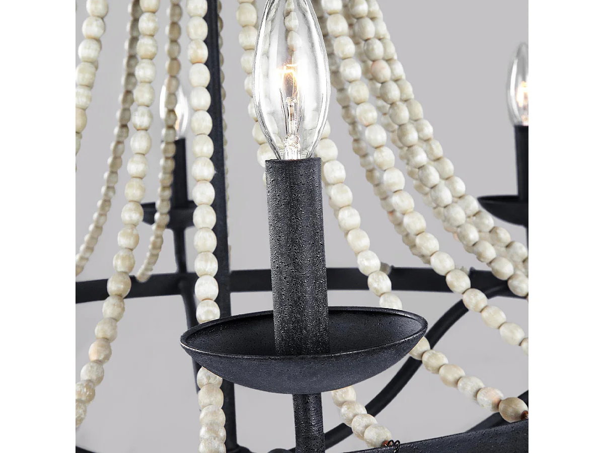 Elstead Feiss Nori Lampadario a braccio multiplo zinco invecchiato scuro con legni grigi