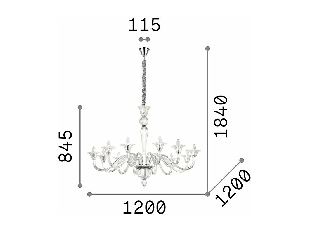 Ideal Lux Brigitta Suspension à 12 ampoules ambre, E14