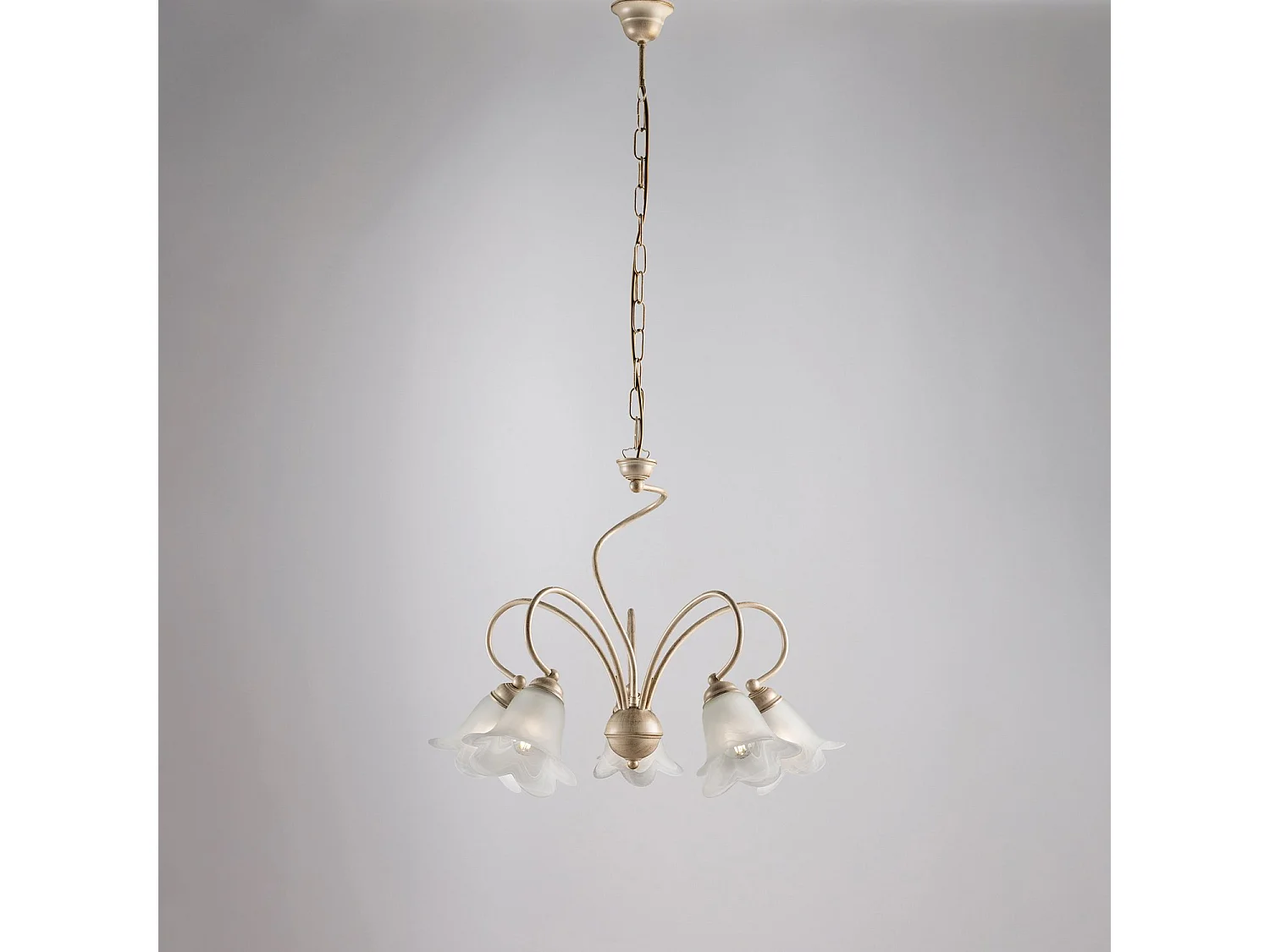 Lustre Alice ivoire, déco or antique, verre albâtre d.14, 5 lumières d.57 cm, parfait pour salon classique