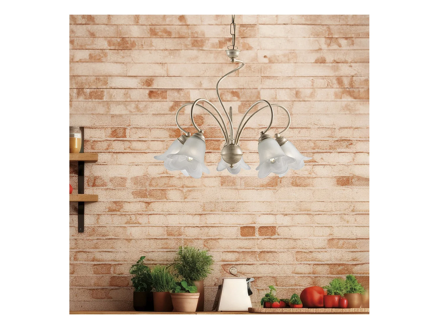 Lustre Alice ivoire, déco or antique, verre albâtre d.14, 5 lumières d.57 cm, parfait pour salon classique