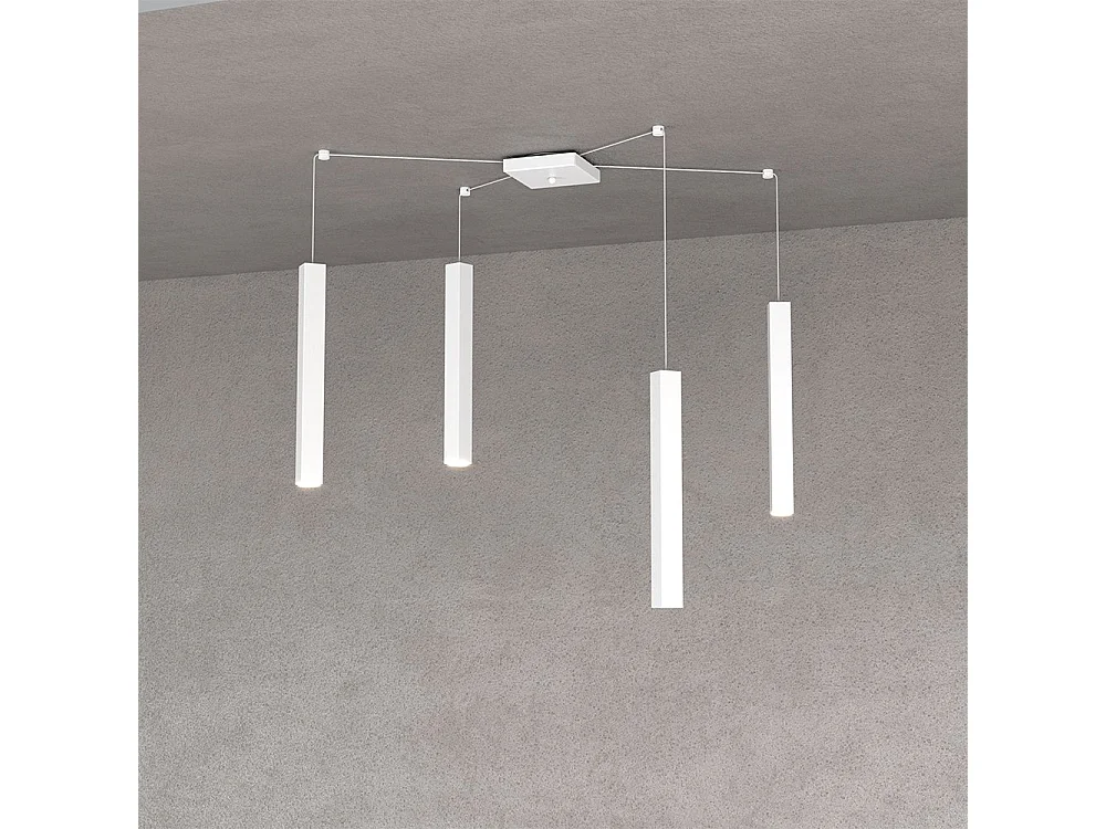 Square Tube Sospensione 4 Luci Bianco Cavo Cm.250 Con Base