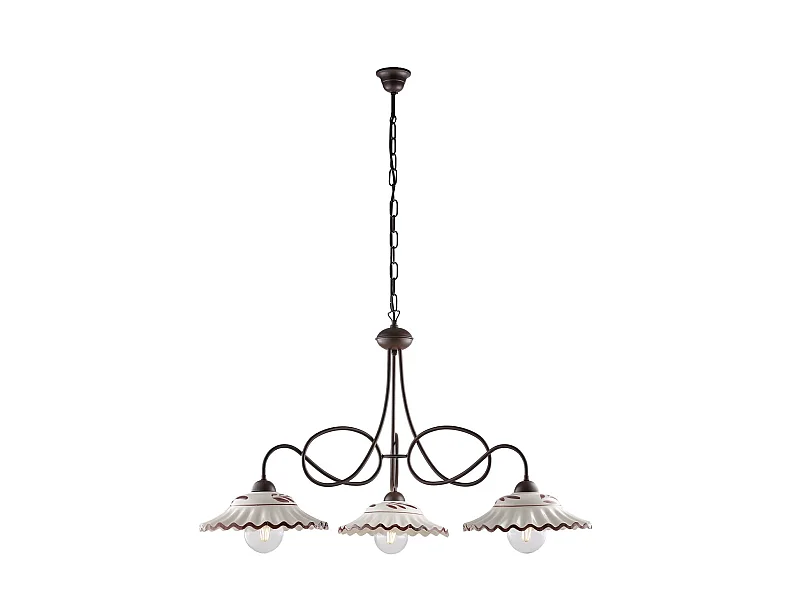 Lampadario Country Chic Bistrot 3 Luci Ruggine Con Ceramica Vietrese