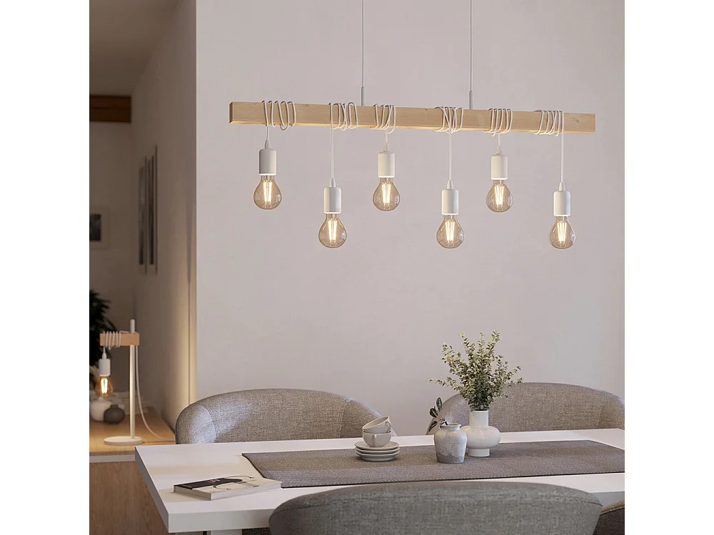 Lampadario Industrial Townshend 6 Luci Acciaio Bianco