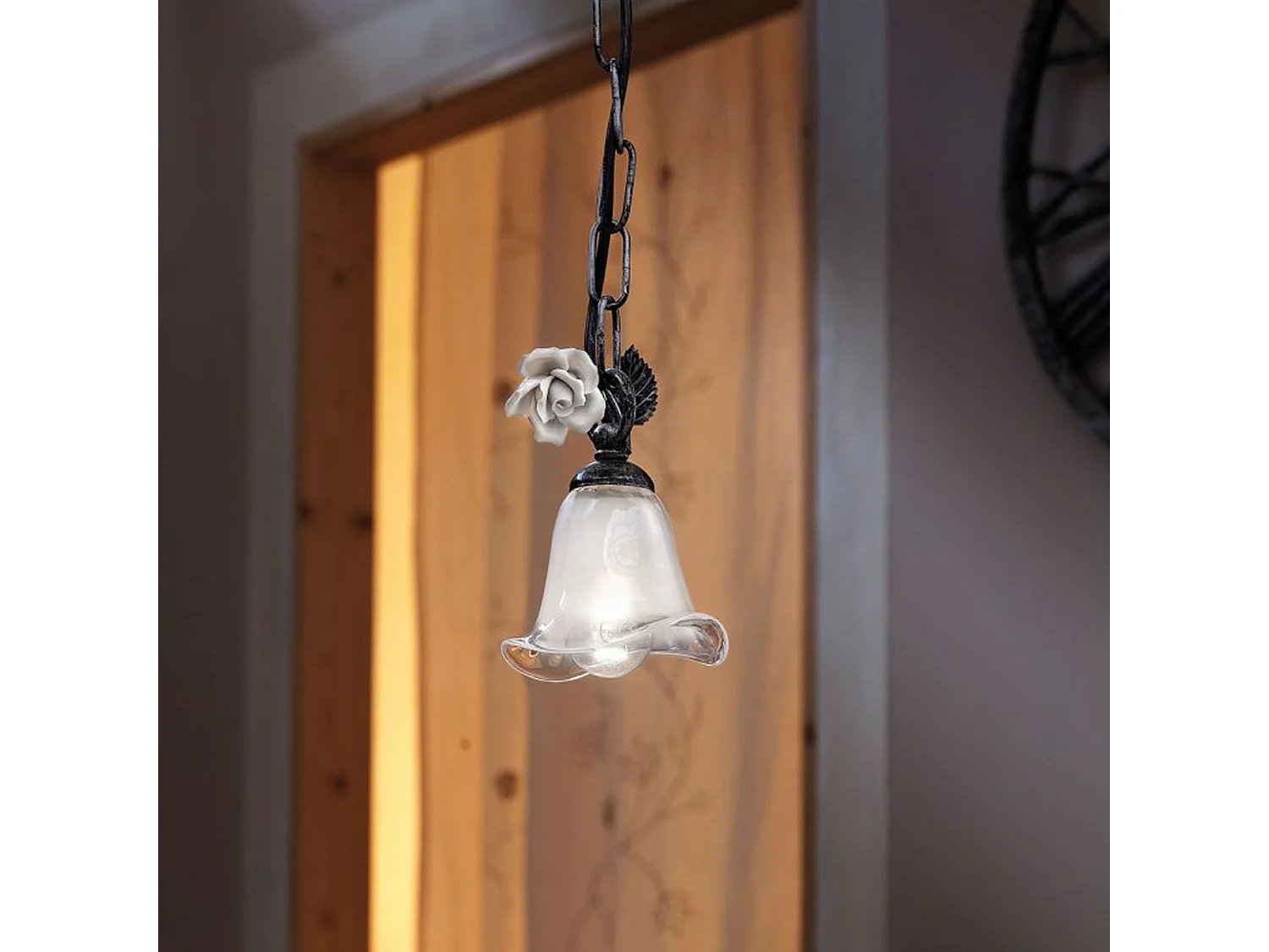 Lampadario Classico Siena Metallo E Ceramica Nero Sfumato Argento 1 Luce E14