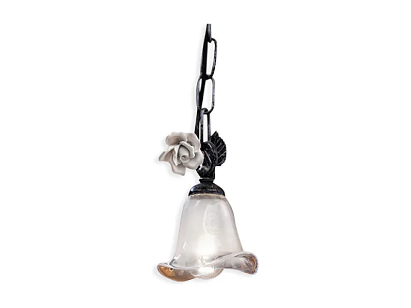 Lampadario Classico Siena Metallo E Ceramica Nero Sfumato Argento 1 Luce E14