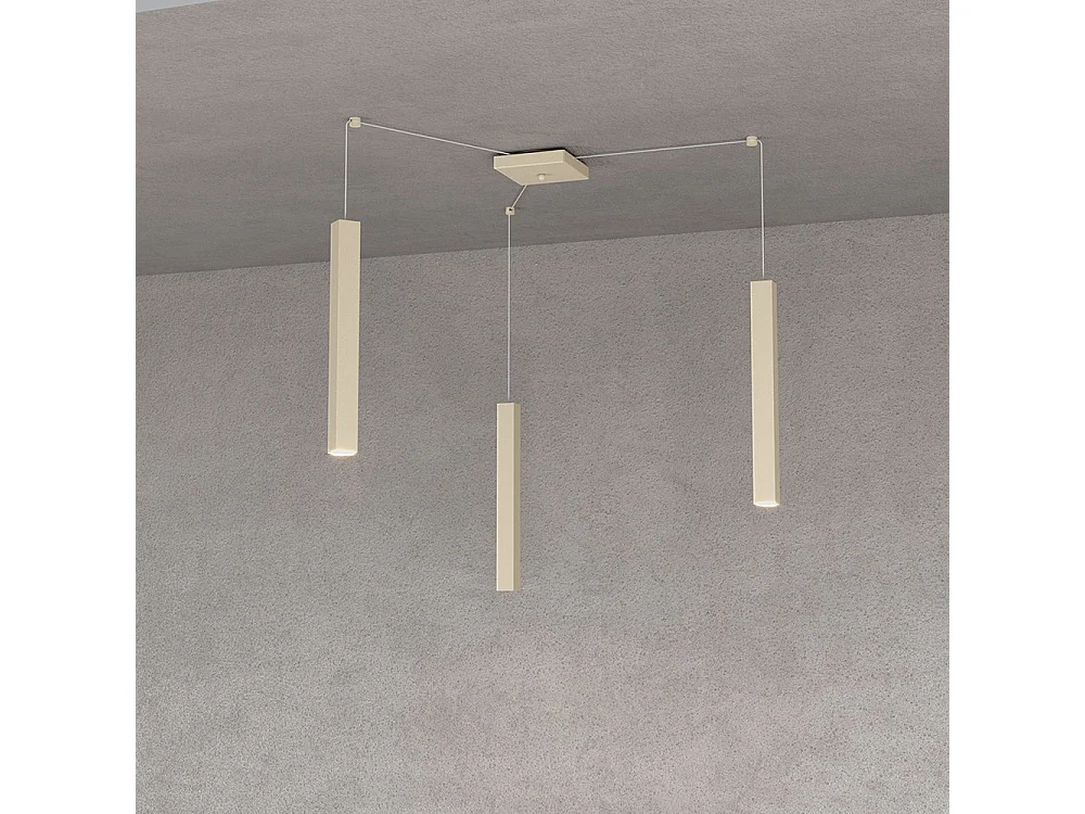 Square Tube Sospensione 3 Luci Sabbia Cavo Cm.250 Con Base