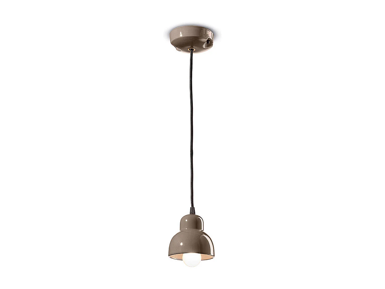 Lampadario Vintage Decò Berimbau Ceramica Marrone Moka 1 Luce E14