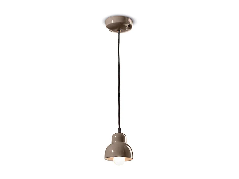 Lampadario Vintage Decò Berimbau Ceramica Marrone Moka 1 Luce E14