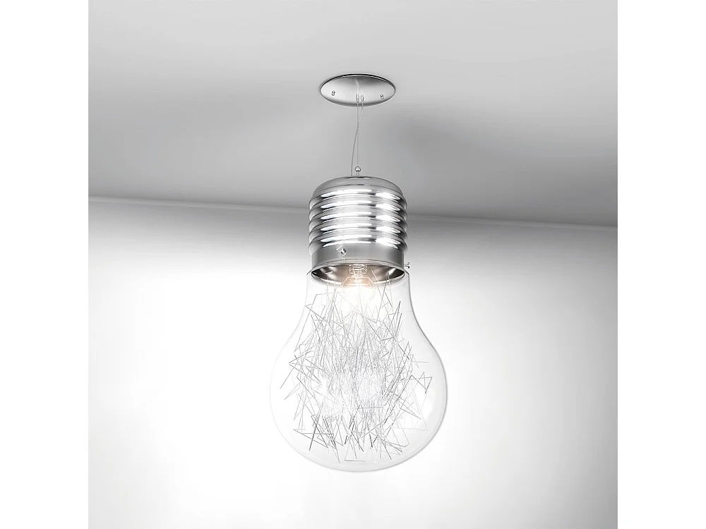 Sospensione Contemporanea Big Lamp Metallo Cromo Vetro Trasp 1 Luce E27