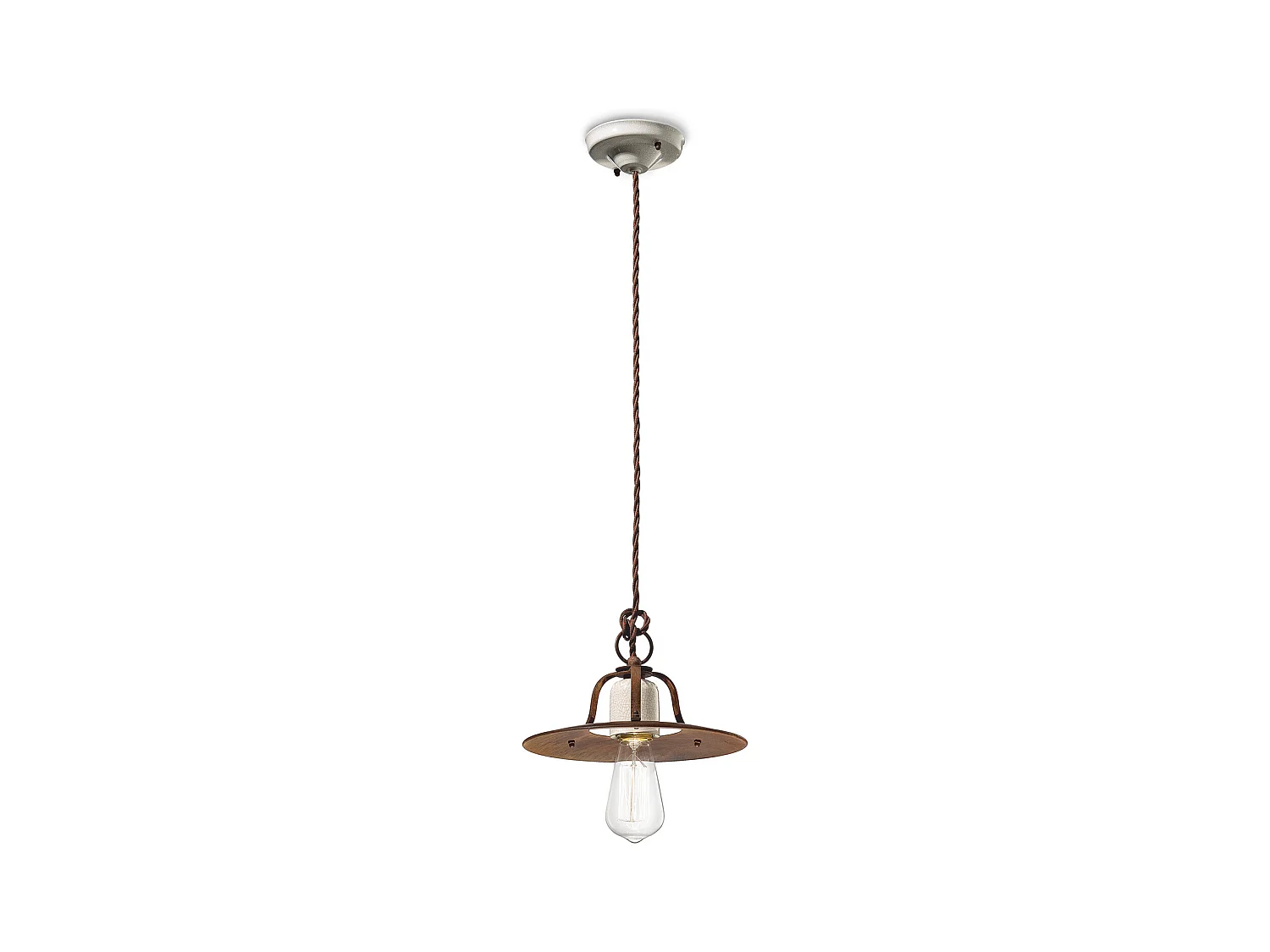 Lampadario Vintage Grunge Ferro E Ceramica Craquele' 1 Luce E27 25Cm