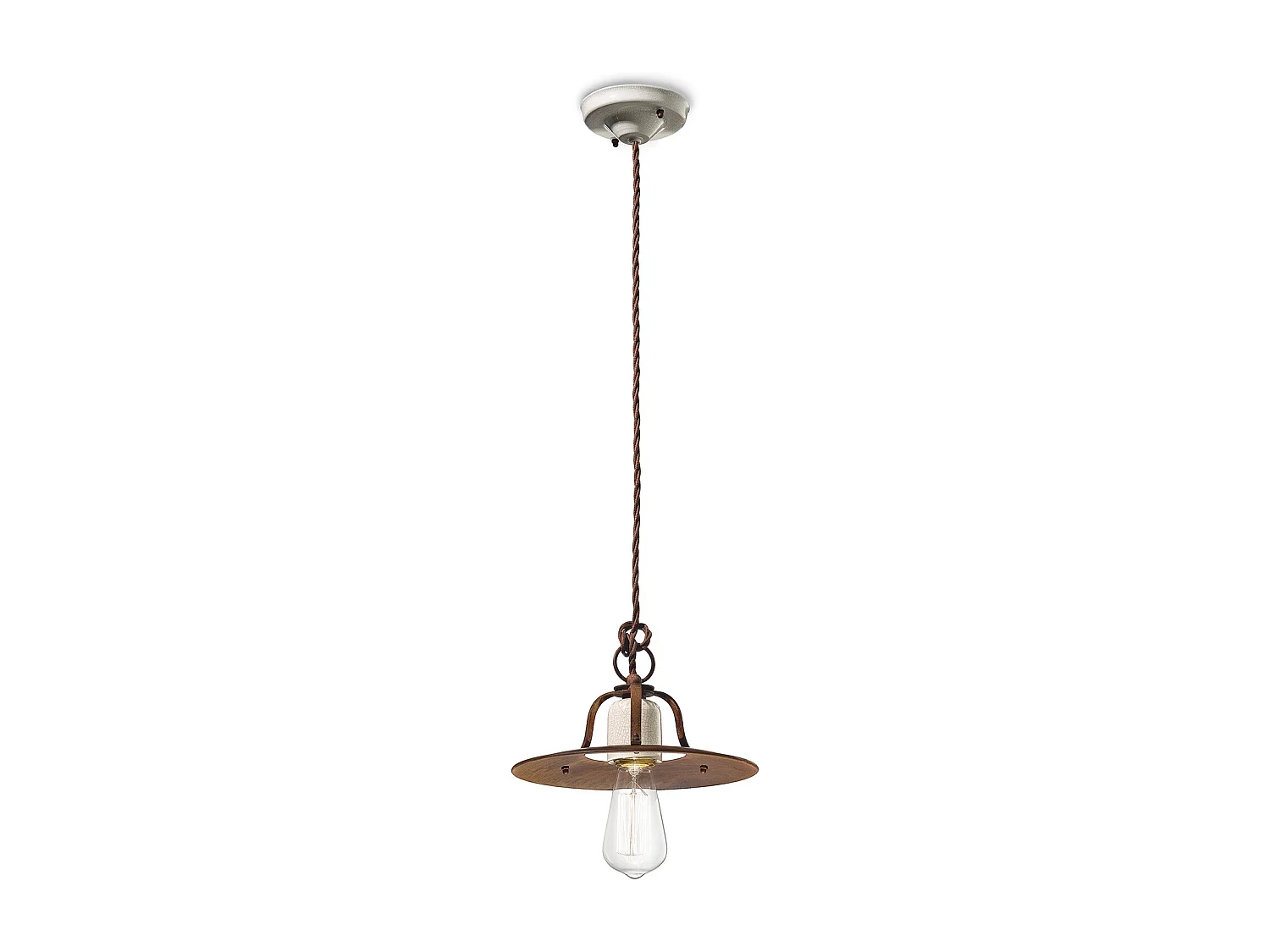 Lampadario Vintage Grunge Ferro E Ceramica Craquele' 1 Luce E27 25Cm