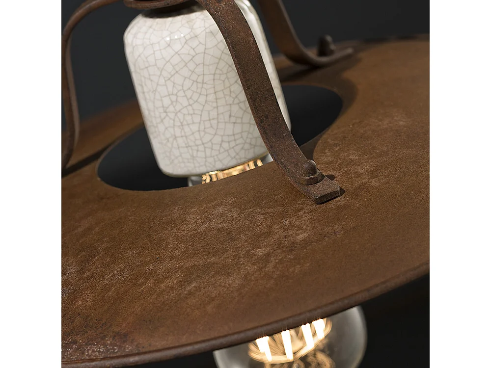 Lampadario Vintage Grunge Ferro E Ceramica Craquele' 1 Luce E27 25Cm