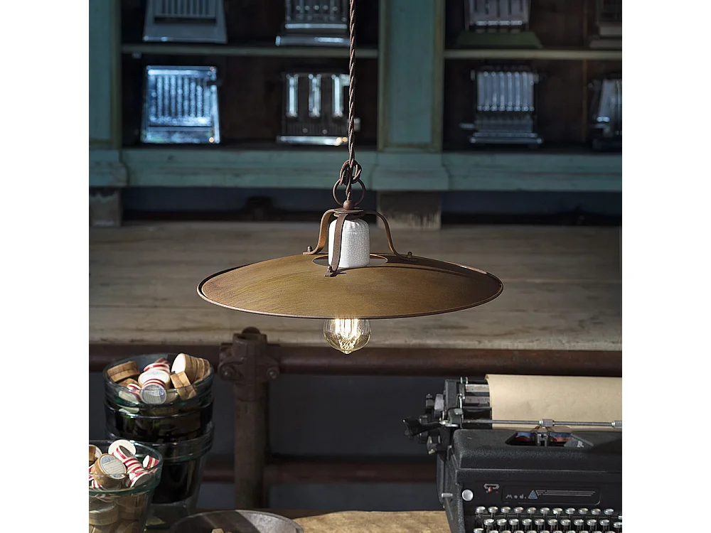 Lampadario Vintage Grunge Ferro E Ceramica Craquele' 1 Luce E27 25Cm