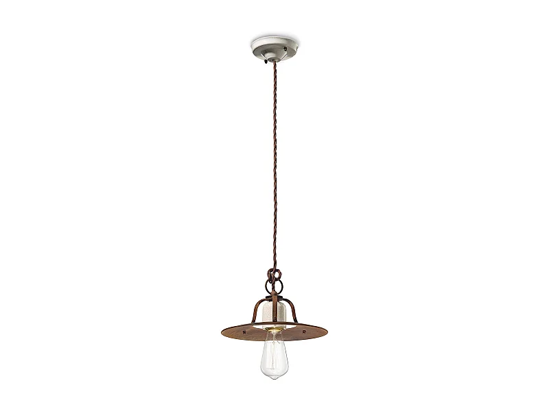 Lampadario Vintage Grunge Ferro E Ceramica Craquele' 1 Luce E27 25Cm