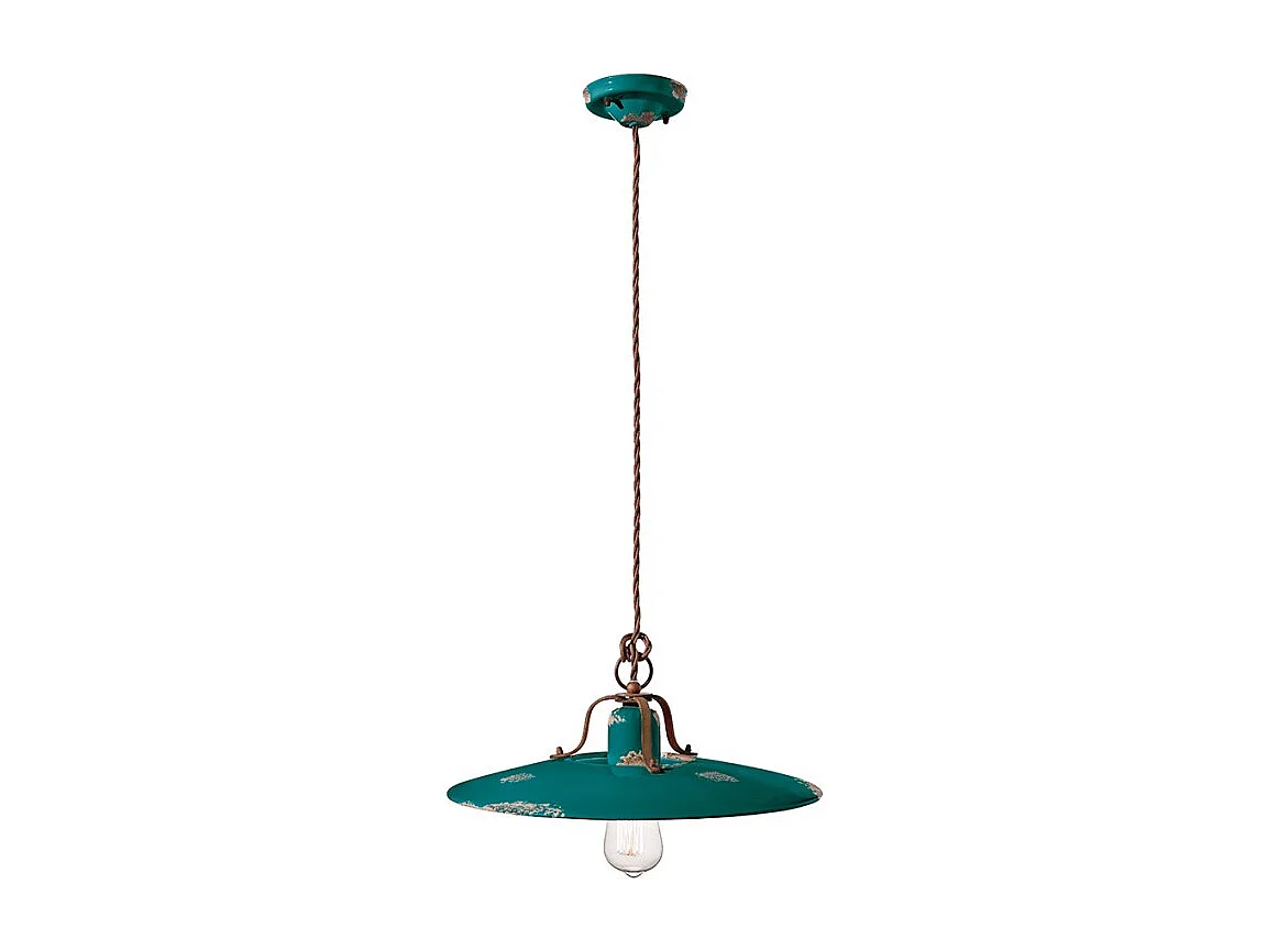 Lampadario Vintage Country Ferro E Ceramica Verde 1 Luce E27